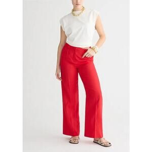NWT J. Crew Wide-Leg Essential Pant In Red Linen 14